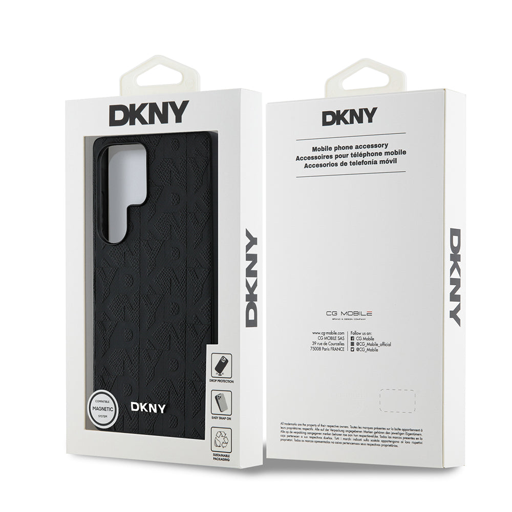 Galaxy S25 Ultra Kılıf DKNY Orjinal Lisanslı Magnetik PU Deri Grid Pattern Kapak Kahverengi