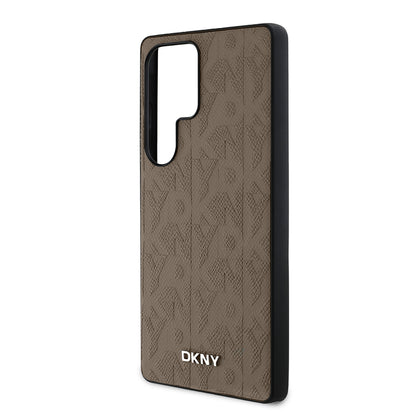 Galaxy S25 Ultra Kılıf DKNY Orjinal Lisanslı Magnetik PU Deri Grid Pattern Kapak Kahverengi