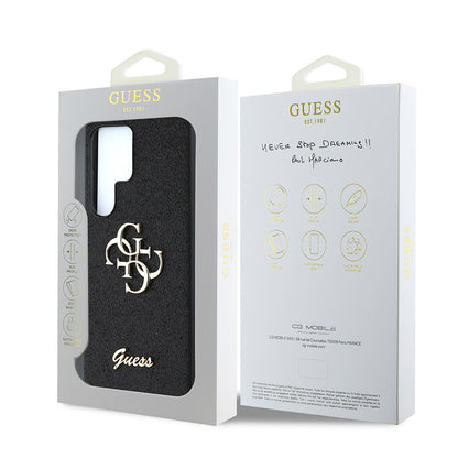 Galaxy S25 Ultra Kılıf Guess Orjinal Lisanslı 4G Büyük Metal Logolu Glitter Kapak Gold
