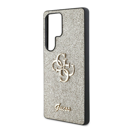Galaxy S25 Ultra Kılıf Guess Orjinal Lisanslı 4G Büyük Metal Logolu Glitter Kapak Gold