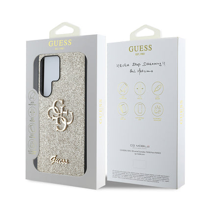 Galaxy S25 Ultra Kılıf Guess Orjinal Lisanslı 4G Büyük Metal Logolu Glitter Kapak Pembe