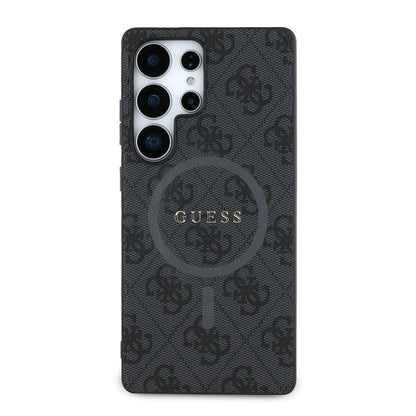 Galaxy S25 Ultra Kılıf Guess Orjinal Lisanslı M-safe Şarj Özellikli PU Halkalı 4G Desenli Yazı Logolu Kapak