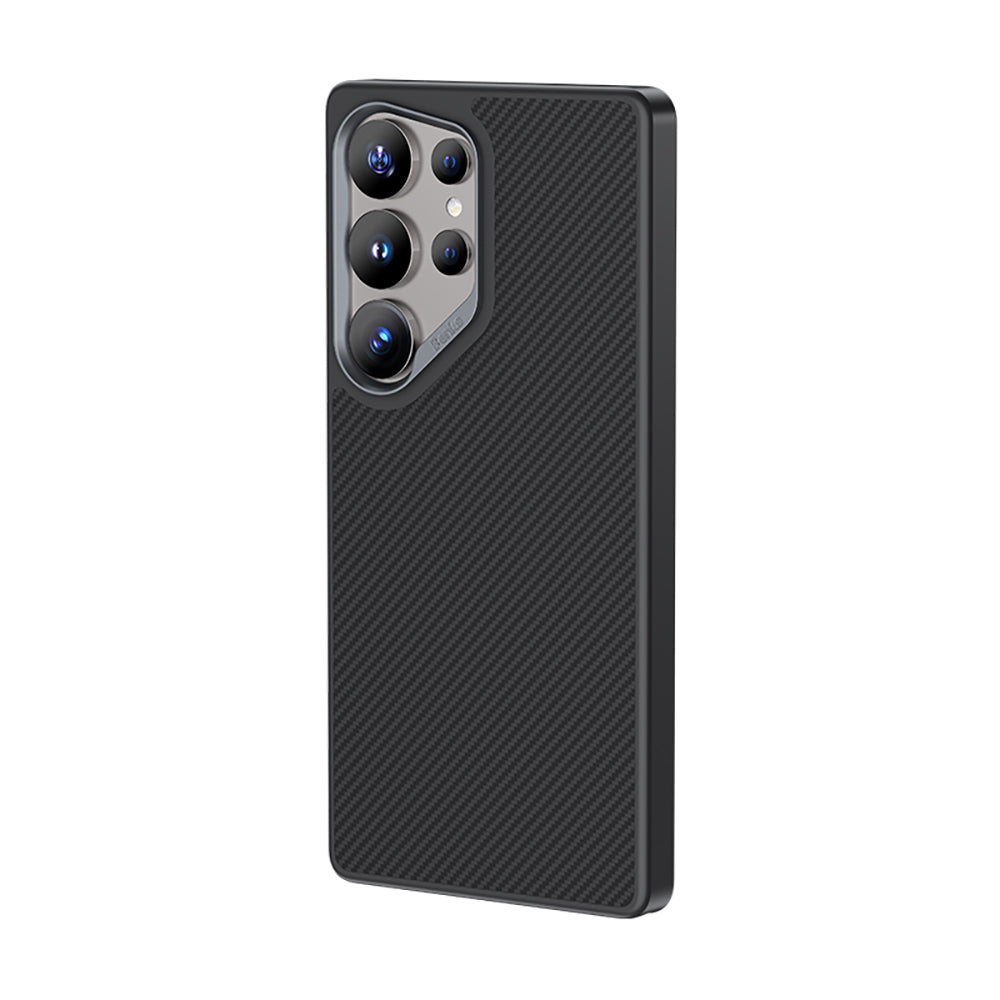 Galaxy S25 Ultra Kılıf Karbon Fiber M-safe Şarj Özellikli Benks Hybrid ArmorPro 600D Kevlar Kapak Siyah
