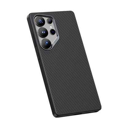 Galaxy S25 Ultra Kılıf Karbon Fiber M-safe Şarj Özellikli Benks Hybrid ArmorPro 600D Kevlar Kapak Siyah