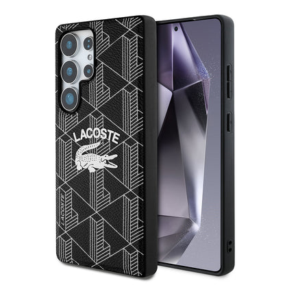 Galaxy S25 Ultra Kılıf Lacoste Orjinal Lisanslı M-safe Şarj Özellikli Mono Vintage Logo Kapak Lacivert