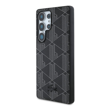 Galaxy S25 Ultra Kılıf Lacoste Orjinal Lisanslı M-safe Şarj Özellikli PU Deri Görünümlü Karışık Monogram Desenli Kapak Siyah