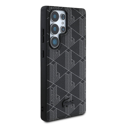 Galaxy S25 Ultra Kılıf Lacoste Orjinal Lisanslı M-safe Şarj Özellikli PU Deri Görünümlü Karışık Monogram Desenli Kapak Siyah