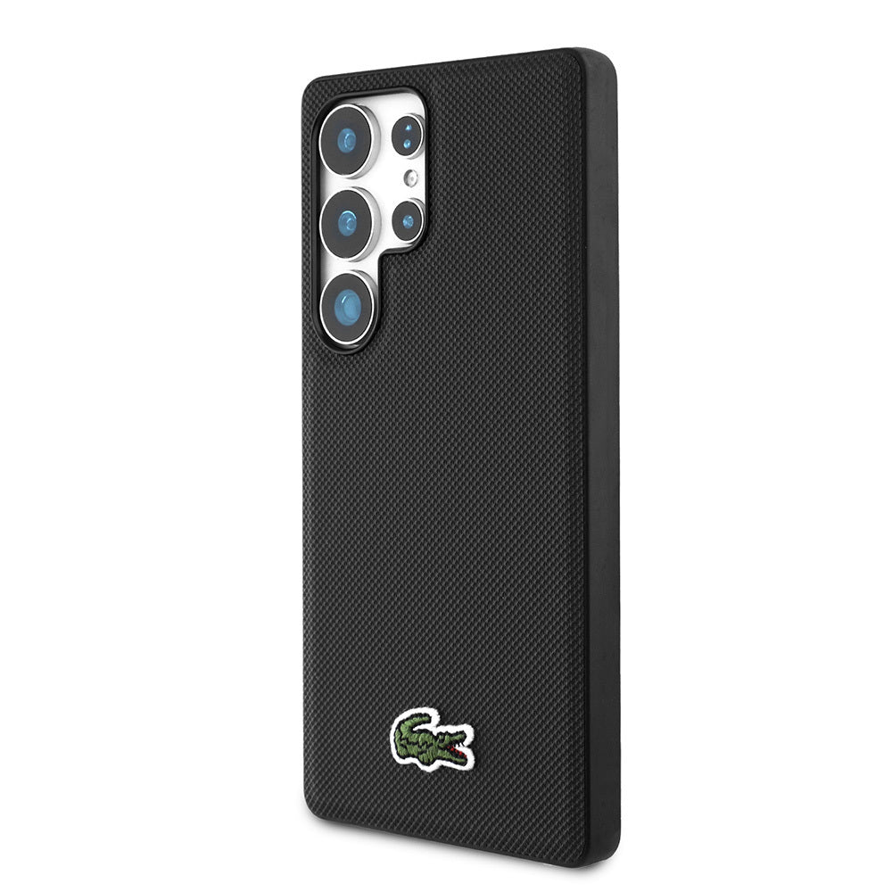 Galaxy S25 Ultra Kılıf Lacoste Orjinal Lisanslı PU Pike Desenli Arka Yüzey İkonik Timsah Dokuma Logolu Kapak Lacivert