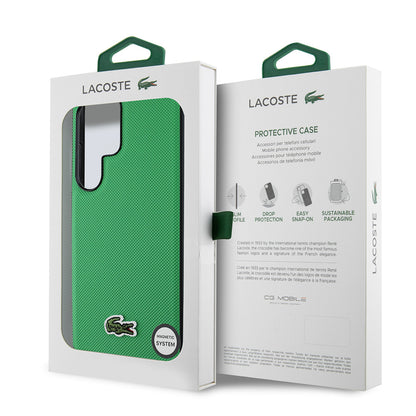 Galaxy S25 Ultra Kılıf Lacoste Orjinal Lisanslı PU Pike Desenli Arka Yüzey İkonik Timsah Dokuma Logolu Kapak Lacivert