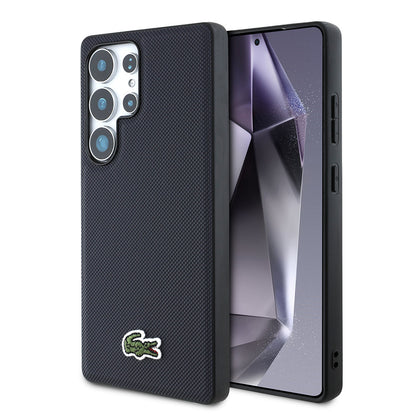 Galaxy S25 Ultra Kılıf Lacoste Orjinal Lisanslı PU Pike Desenli Arka Yüzey İkonik Timsah Dokuma Logolu Kapak Siyah