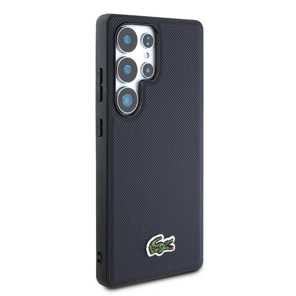 Galaxy S25 Ultra Kılıf Lacoste Orjinal Lisanslı PU Pike Desenli Arka Yüzey İkonik Timsah Dokuma Logolu Kapak Lacivert