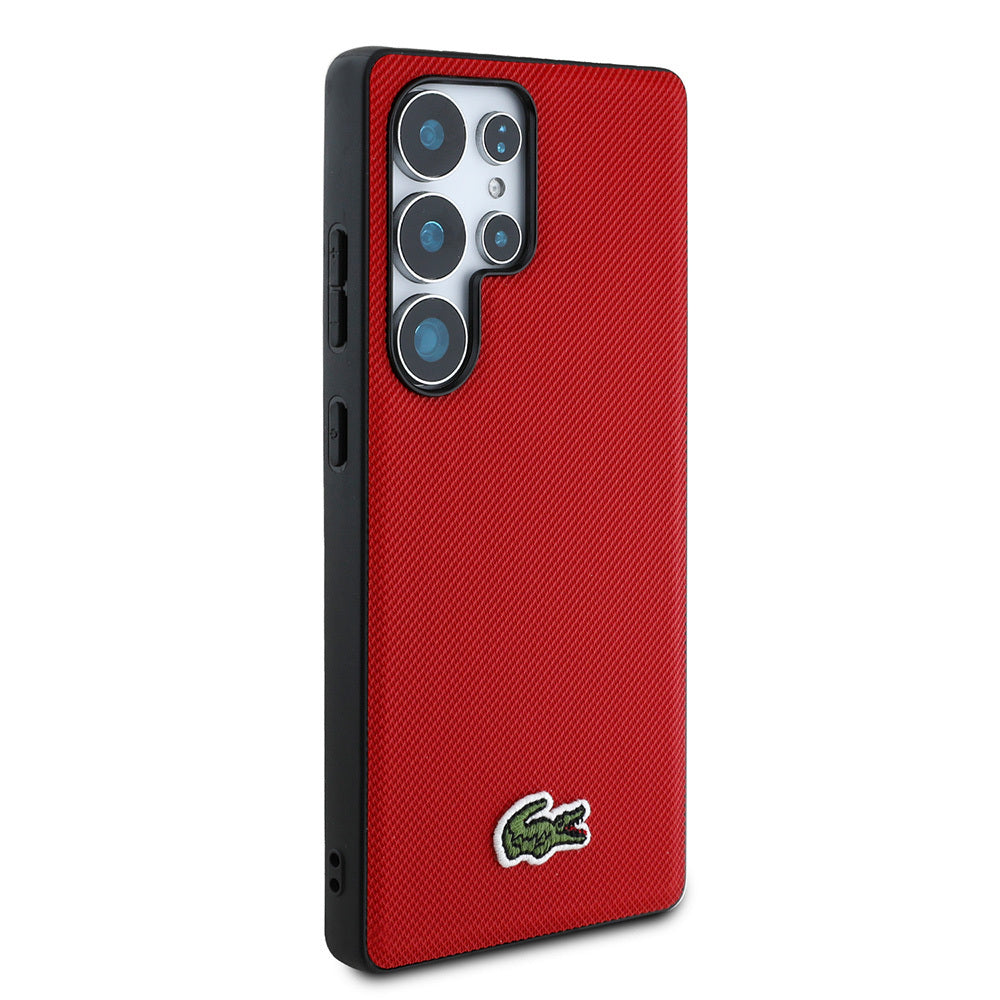 Galaxy S25 Ultra Kılıf Lacoste Orjinal Lisanslı PU Pike Desenli Arka Yüzey İkonik Timsah Dokuma Logolu Kapak Kırmızı