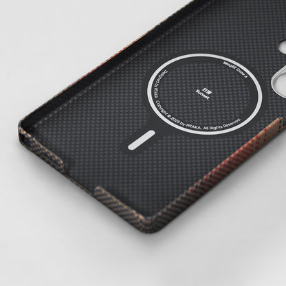 Galaxy S25 Ultra Kılıf M-safe Şarj Özellikli Aramid Fiber Pitaka Tactile Woven Sunset-Moonrise Serisi Kapak Mavi