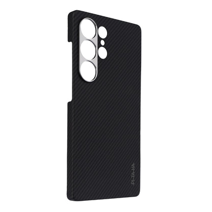 Galaxy S25 Ultra Kılıf M-safe Şarj Özellikli 600D Aramid Fiber Pitaka Ultra-Slim Classic Serisi Black-Grey Twill Kapak Siyah-Gri