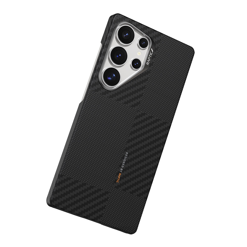 Galaxy S25 Ultra Kılıf M-safe Şarj Özellikli 600D Metal Kamera Çerçeveli Raptic Aramid Fiber Croxx Mondrian Serisi Kapak Siyah