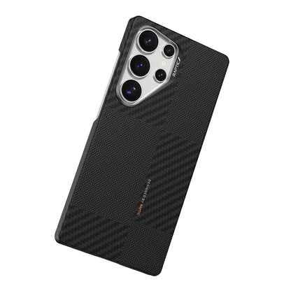 Galaxy S25 Ultra Kılıf M-safe Şarj Özellikli 600D Metal Kamera Çerçeveli Raptic Aramid Fiber Croxx Mondrian Serisi Kapak Siyah