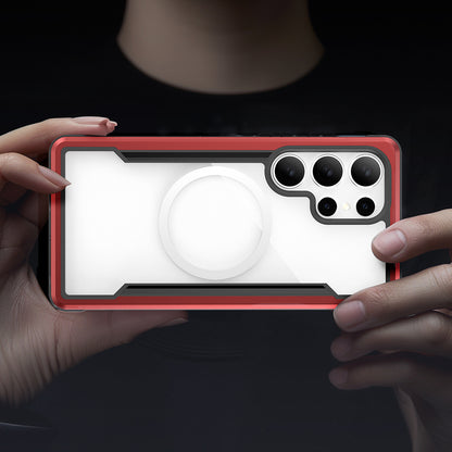 Galaxy S25 Ultra Kılıf M-safe Şarj Özellikli Airbagli Raptic Shield Serisi Şeffaf Arka Yüzey Kapak Kırmızı