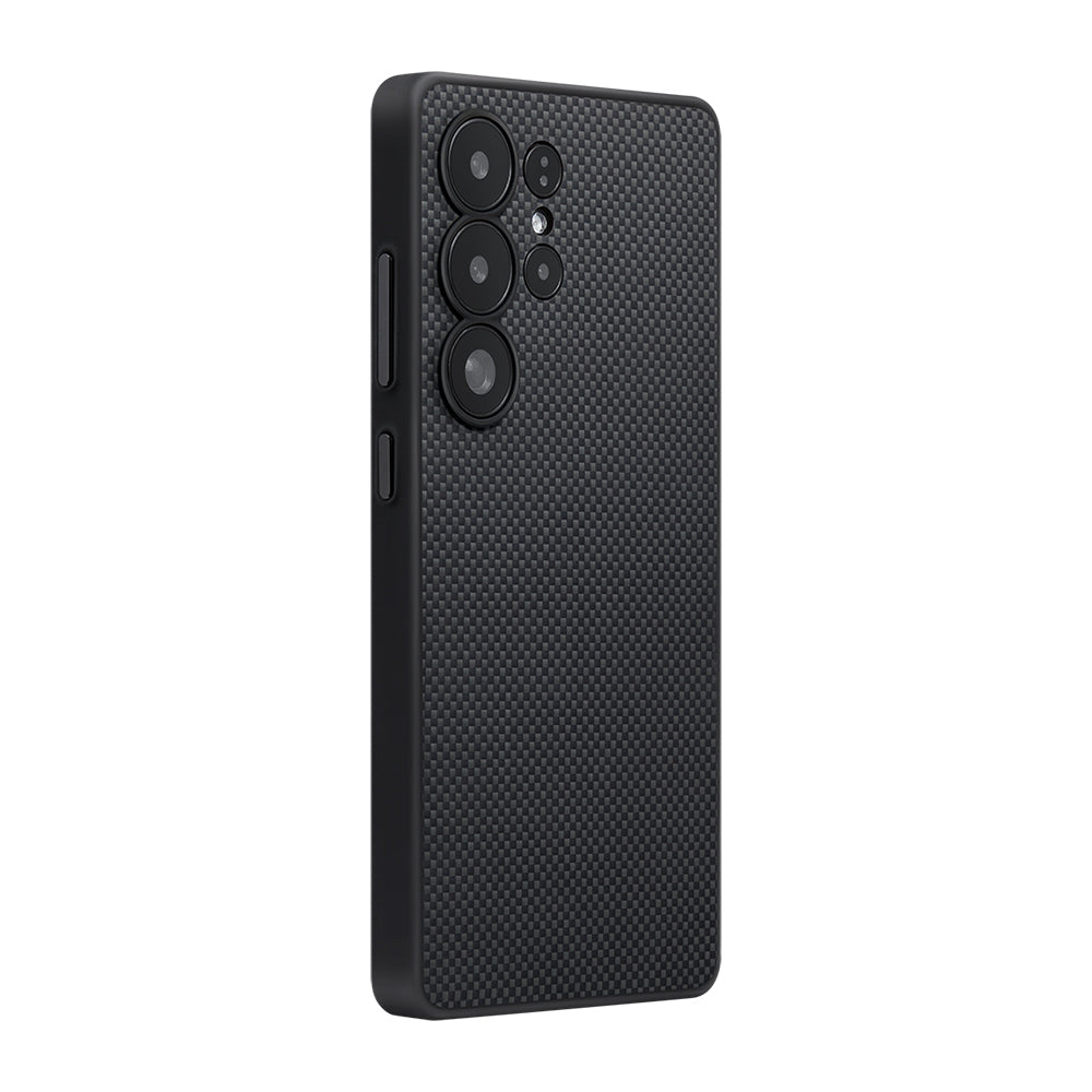 Galaxy S25 Ultra Kılıf M-safe Şarj Özellikli Aramid Fiber 3 Fonksiyon Butonlu Pitaka PinButton Serisi Kapak Siyah-Gri