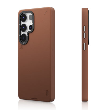 Galaxy S25 Ultra Kılıf M-safe Şarj Özellikli Basit Mat Deri Desenli Youngkit Tech Fashion Serisi Kapak Siyah