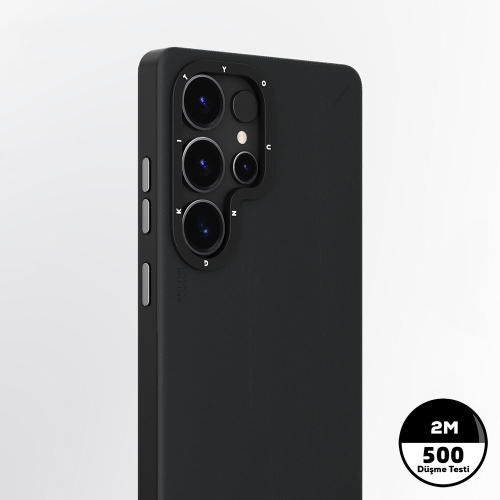 Galaxy S25 Ultra Kılıf M-safe Şarj Özellikli Basit Mat Deri Desenli Youngkit Tech Fashion Serisi Kapak Siyah