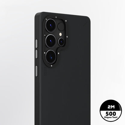 Galaxy S25 Ultra Kılıf M-safe Şarj Özellikli Basit Mat Deri Desenli Youngkit Tech Fashion Serisi Kapak Siyah