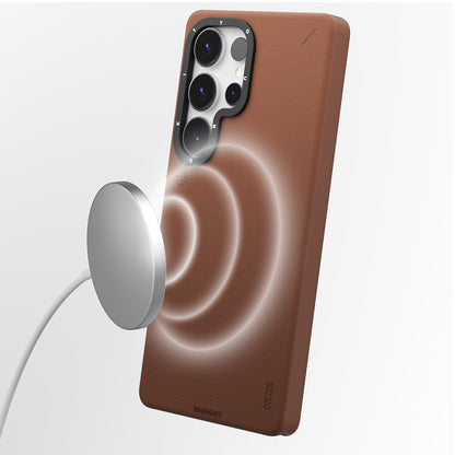 Galaxy S25 Ultra Kılıf M-safe Şarj Özellikli Basit Mat Deri Desenli Youngkit Tech Fashion Serisi Kapak Siyah