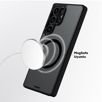 Galaxy S25 Ultra Kılıf M-safe Şarj Özellikli Cam Arka Yüzey TPU Youngkit Gemstone Serisi Kapak Şeffaf