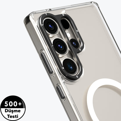 Galaxy S25 Ultra Kılıf M-safe Şarj Özellikli Cam Arka Yüzey TPU Youngkit Gemstone Serisi Kapak Şeffaf