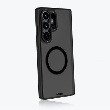 Galaxy S25 Ultra Kılıf M-safe Şarj Özellikli Cam Arka Yüzey TPU Youngkit Gemstone Serisi Kapak Şeffaf