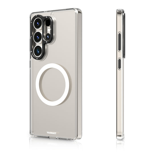 Galaxy S25 Ultra Kılıf M-safe Şarj Özellikli Cam Arka Yüzey TPU Youngkit Gemstone Serisi Kapak