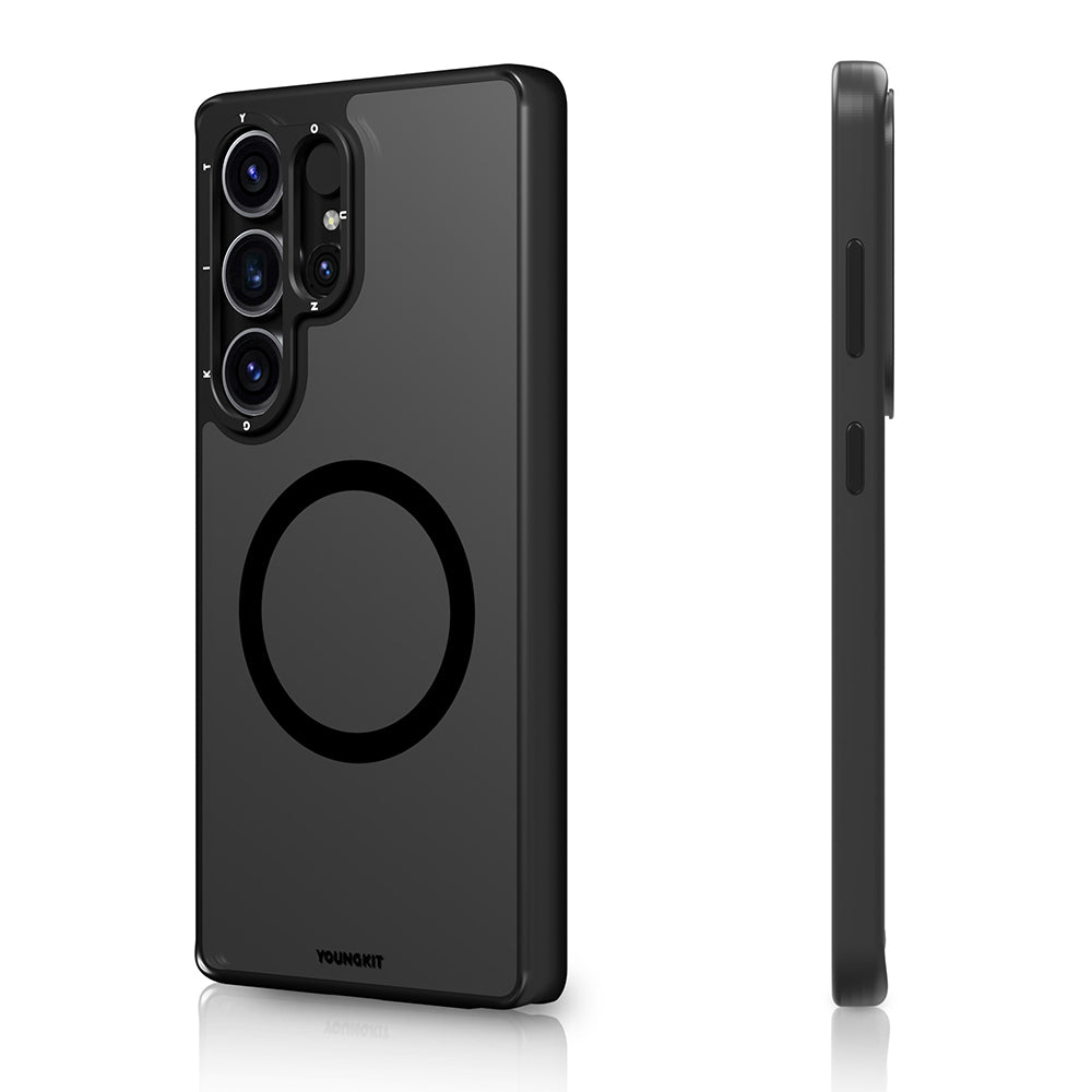 Galaxy S25 Ultra Kılıf M-safe Şarj Özellikli Cam Arka Yüzey TPU Youngkit Gemstone Serisi Kapak Siyah