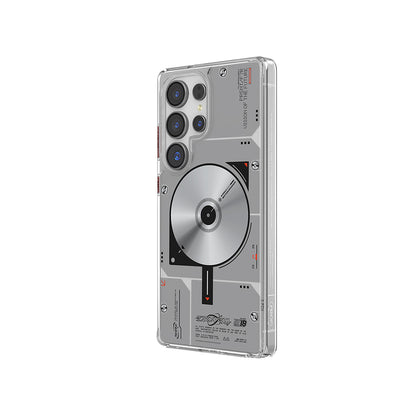 Galaxy S25 Ultra Kılıf M-safe Şarj Özellikli Disk Desenli Airbag Tasarımlı Skinarma Nova Kapak Şeffaf