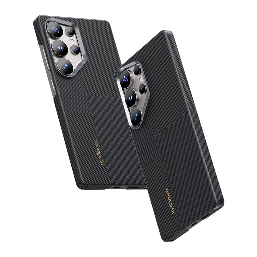 Galaxy S25 Ultra Kılıf M-safe Şarj Özellikli Karbon Fiber Benks Montage ArmorAir Kevlar Kapak Siyah