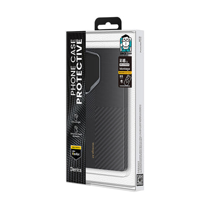 Galaxy S25 Ultra Kılıf M-safe Şarj Özellikli Karbon Fiber Benks Montage ArmorAir Kevlar Kapak Siyah