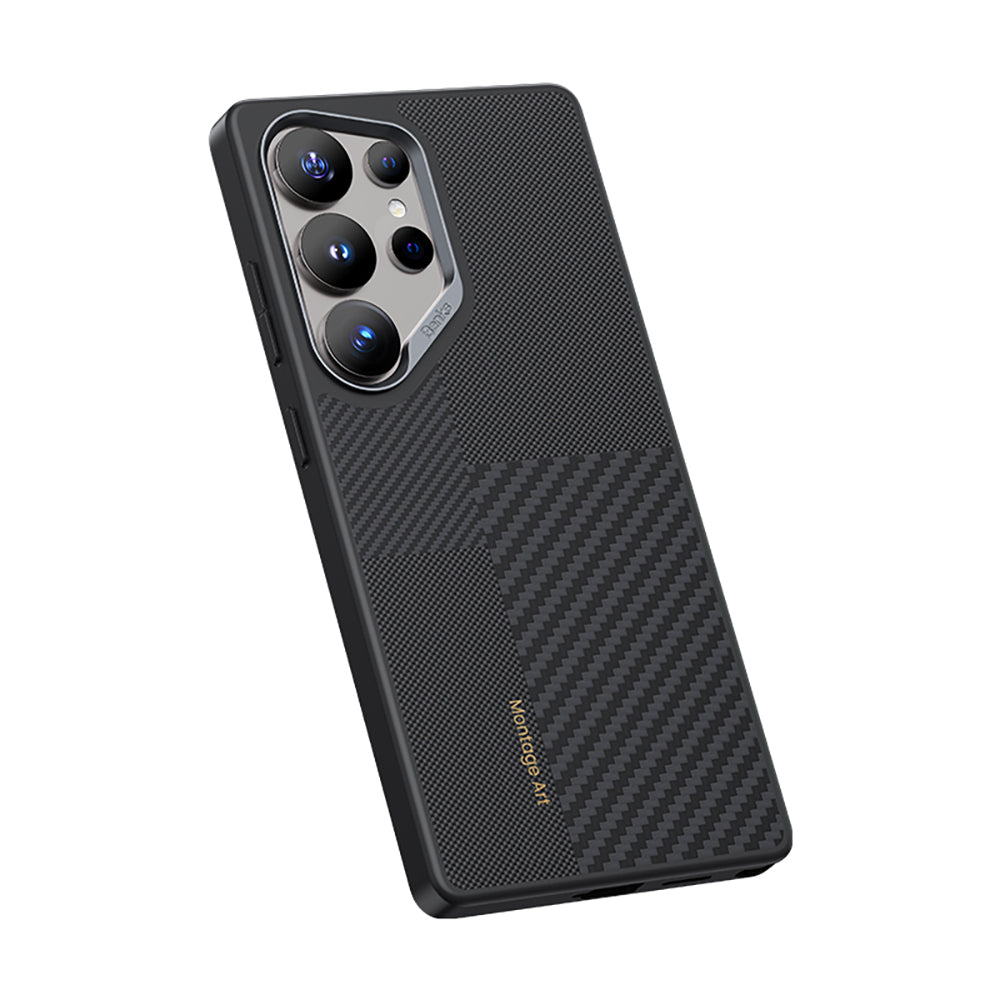 Galaxy S25 Ultra Kılıf M-safe Şarj Özellikli Karbon Fiber Benks Montage Hybrid ArmorPro Kevlar Kapak Siyah