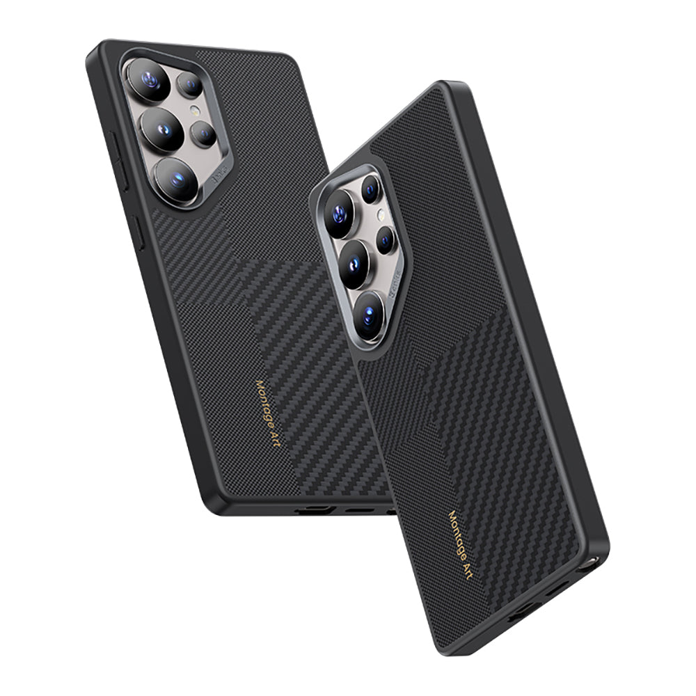 Galaxy S25 Ultra Kılıf M-safe Şarj Özellikli Karbon Fiber Benks Montage Hybrid ArmorPro Kevlar Kapak Siyah