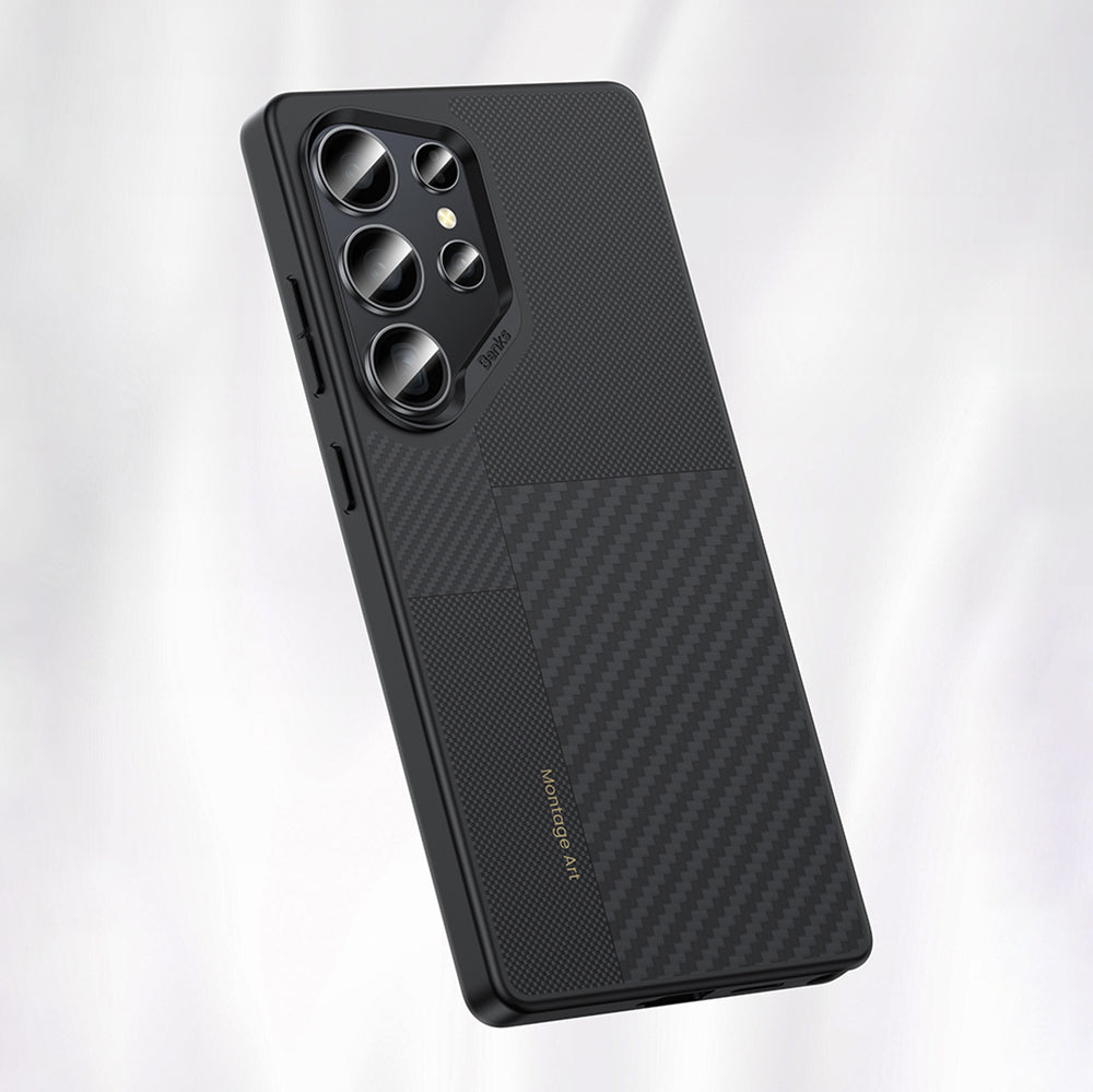 Galaxy S25 Ultra Kılıf M-safe Şarj Özellikli Karbon Fiber Benks Montage Hybrid ArmorPro Kevlar Kapak Siyah