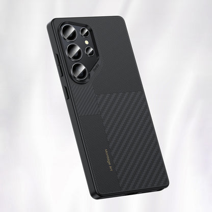 Galaxy S25 Ultra Kılıf M-safe Şarj Özellikli Karbon Fiber Benks Montage Hybrid ArmorPro Kevlar Kapak Siyah
