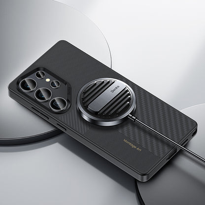 Galaxy S25 Ultra Kılıf M-safe Şarj Özellikli Karbon Fiber Benks Montage Hybrid ArmorPro Kevlar Kapak Siyah