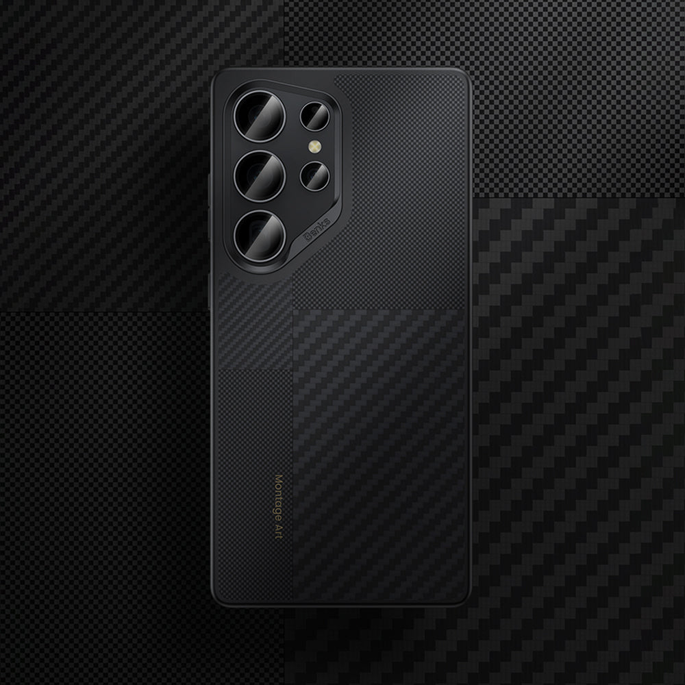 Galaxy S25 Ultra Kılıf M-safe Şarj Özellikli Karbon Fiber Benks Montage Hybrid ArmorPro Kevlar Kapak Siyah