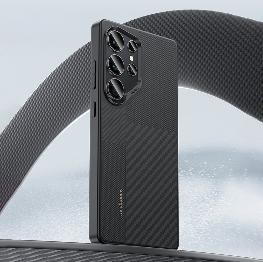 Galaxy S25 Ultra Kılıf M-safe Şarj Özellikli Karbon Fiber Benks Montage Hybrid ArmorPro Kevlar Kapak Siyah