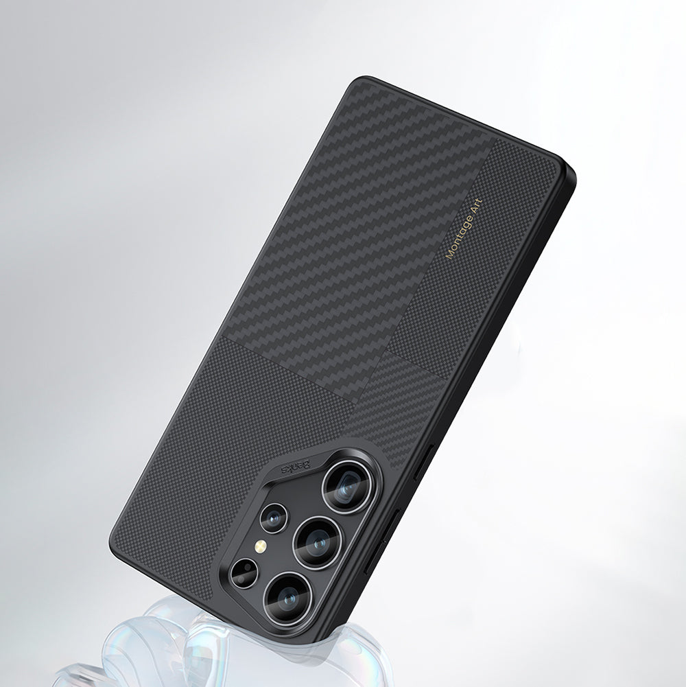 Galaxy S25 Ultra Kılıf M-safe Şarj Özellikli Karbon Fiber Benks Montage Hybrid ArmorPro Kevlar Kapak Siyah