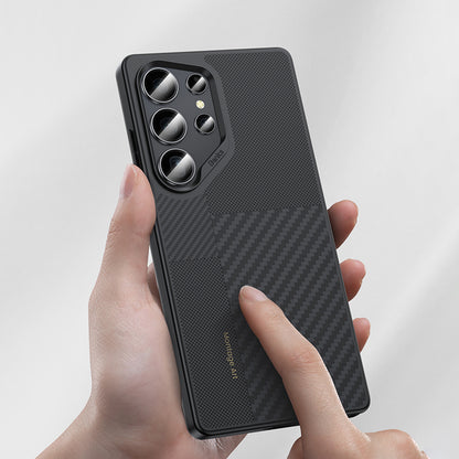 Galaxy S25 Ultra Kılıf M-safe Şarj Özellikli Karbon Fiber Benks Montage Hybrid ArmorPro Kevlar Kapak Siyah