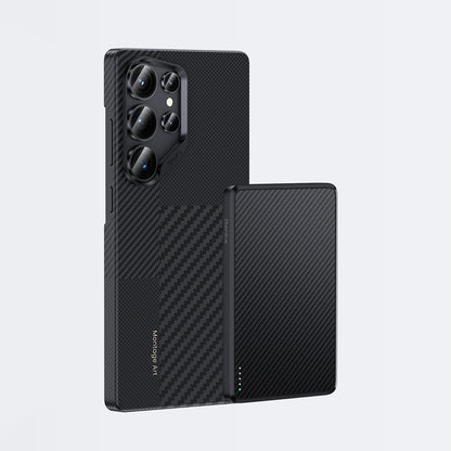 Galaxy S25 Ultra Kılıf M-safe Şarj Özellikli Karbon Fiber Benks Montage Hybrid ArmorPro Kevlar Kapak Siyah