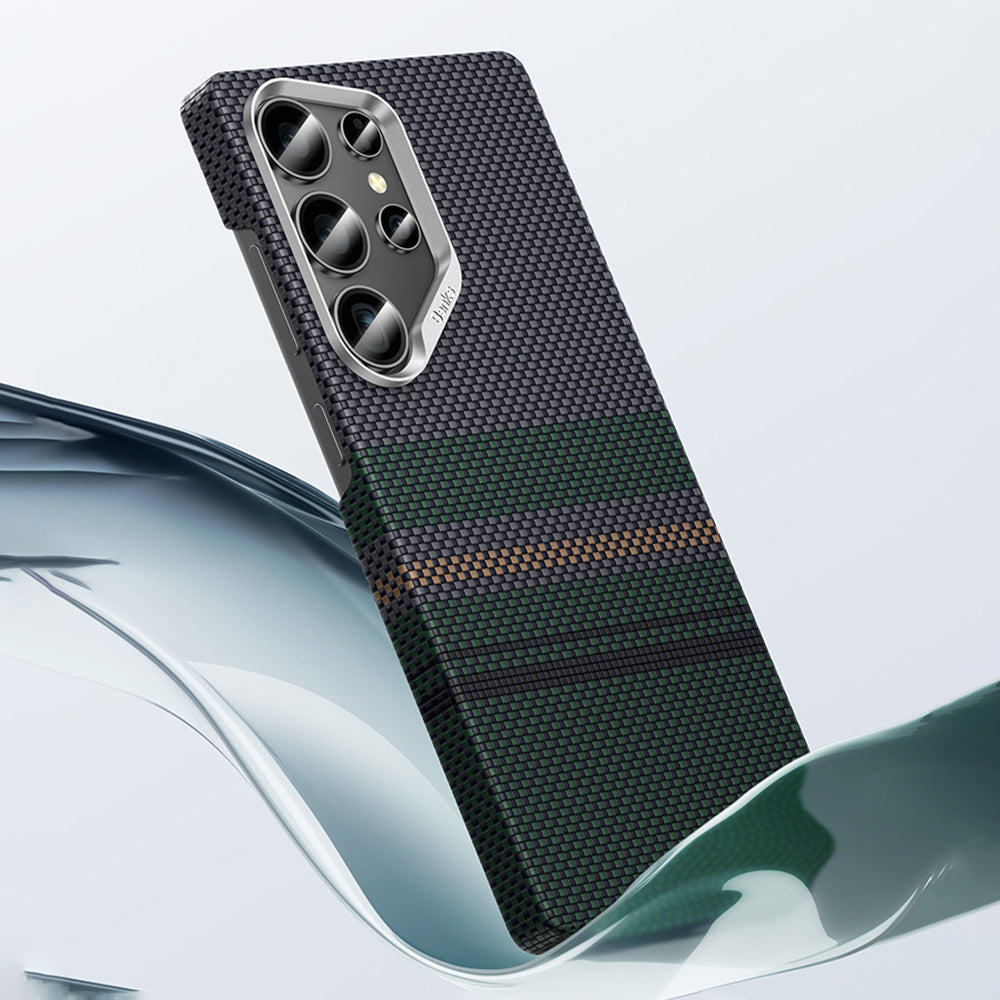 Galaxy S25 Ultra Kılıf M-safe Şarj Özellikli Karbon Fiber Tasarımlı Benks Aurora ArmorAir Kevlar Kapak Yeşil