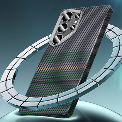 Galaxy S25 Ultra Kılıf M-safe Şarj Özellikli Karbon Fiber Tasarımlı Benks Aurora ArmorAir Kevlar Kapak Yeşil