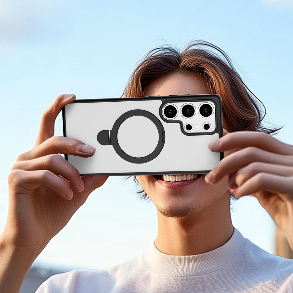 Galaxy S25 Ultra Kılıf M-safe Şarj Özellikli Raptic Air Stand Serisi Buzlu Transparan Tasarımlı Standlı Kapak Siyah