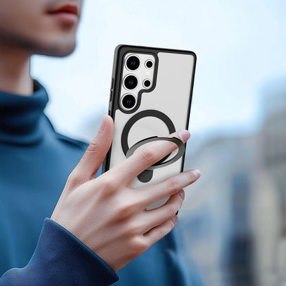 Galaxy S25 Ultra Kılıf M-safe Şarj Özellikli Raptic Air Stand Serisi Buzlu Transparan Tasarımlı Standlı Kapak Siyah