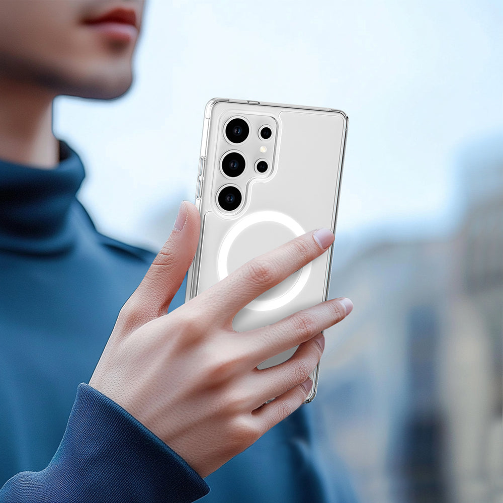 Galaxy S25 Ultra Kılıf M-safe Şarj Özellikli Raptic Crystal M-safe Serisi Şeffaf Kapak Şeffaf