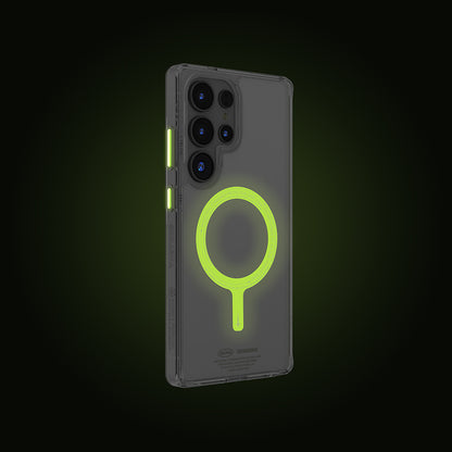 Galaxy S25 Ultra Kılıf M-safe Şarj Özellikli Şeffaf Airbag Tasarımlı Skinarma Saido Nightglow Kapak Şeffaf